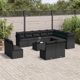 Garden sofa and cushion set 13 pieces black synthetic rattan by , Garden sets - Ref: Foro24-3250314, Price: 878,44 €, Discoun...