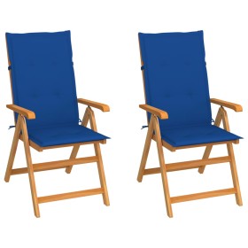 Garden chairs 2 units and royal blue cushions solid teak wood by , Garden chairs - Ref: Foro24-3062386, Price: 223,99 €, Disc...