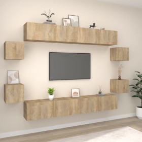 TV furniture set 8 pieces Sonoma oak plywood by , TV Furniture - Ref: Foro24-3114224, Price: 333,99 €, Discount: %