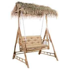 2-seater swing bench with palm leaves and bamboo cushion 202 cm by , Garden rockers - Ref: Foro24-3063936, Price: 467,99 €, D...