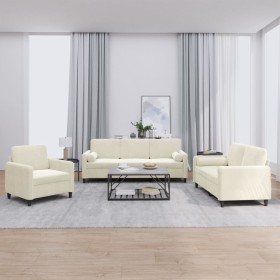 Cream velvet 3-piece sofa set with cushions by , Sofas - Ref: Foro24-3201962, Price: 676,28 €, Discount: %