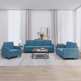 Blue velvet 3-piece sofa set by , Sofas - Ref: Foro24-3201943, Price: 686,18 €, Discount: %