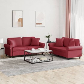 Sofagarnitur mit Kissen 2-teilig aus rotem Kunstleder von , Sofas - Ref: Foro24-3202163, Preis: 499,75 €, Rabatt: %