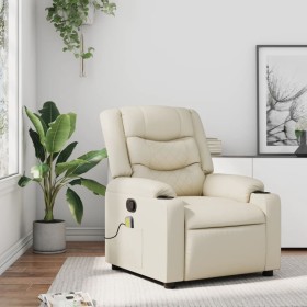 Cream Synthetic Leather Massage Recliner by , Armchairs - Ref: Foro24-374124, Price: 263,99 €, Discount: %