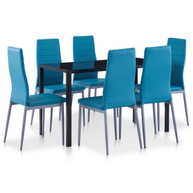 7-teiliger Esstisch und Stühle Set blau von vidaXL, Möbelsets für Küchen und Esszimmer - Ref: Foro24-281704, Preis: 312,99 €,...