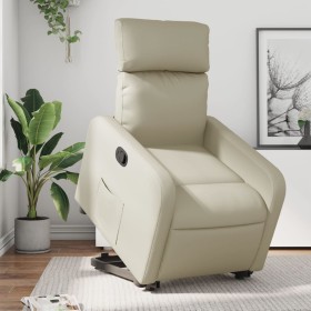 Sillón reclinable elevable cuero artificial color crema de , Sillones - Ref: Foro24-3206750, Precio: 267,42 €, Descuento: %