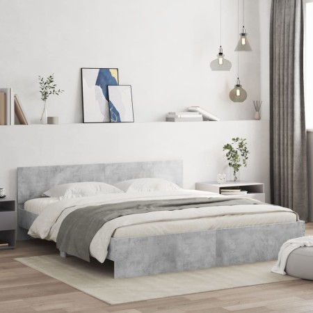 Estructura de cama con cabecero gris hormigón 180x200 cm de , Camas y somieres - Ref: Foro24-3207465, Precio: 191,99 €, Descu...