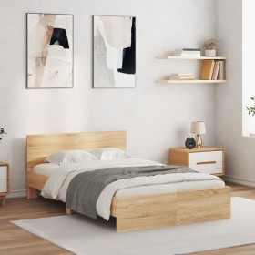 Sonoma oak bed frame with headboard 120x200 cm by , Beds and slatted bases - Ref: Foro24-3207492, Price: 166,99 €, Discount: %