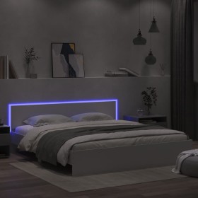 Bed frame with headboard and white LED lights 200x200 cm by , Beds and slatted bases - Ref: Foro24-3207581, Price: 203,05 €, ...