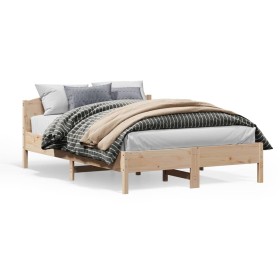 Bed frame with solid pine wood headboard 140x200 cm by , Beds and slatted bases - Ref: Foro24-842594, Price: 111,99 €, Discou...