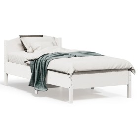 Bed frame with white pine wood headboard 75x190 cm by , Beds and slatted bases - Ref: Foro24-842627, Price: 85,46 €, Discount: %