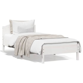 White pine wood bed frame with headboard 90x200 cm by , Beds and slatted bases - Ref: Foro24-842619, Price: 94,04 €, Discount: %