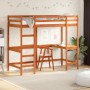 Loft bed with solid pine wood desk in brown 90x200 cm by , Beds and slatted bases - Ref: Foro24-842853, Price: 264,77 €, Disc...