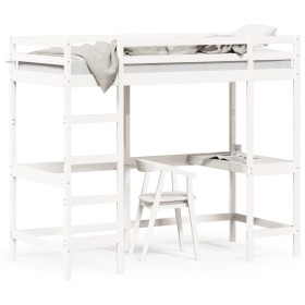 Loft bed with solid white pine wood desk 90x200 cm by , Beds and slatted bases - Ref: Foro24-842851, Price: 282,89 €, Discoun...