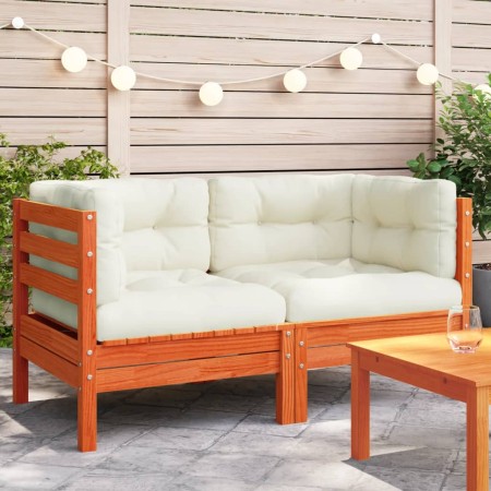 Garden corner sofas and cushions 2 pcs wax brown pine wood by , Modular outdoor sofas - Ref: Foro24-838154, Price: 208,50 €, ...