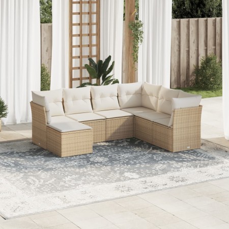 Set sofás de jardín 7 piezas y cojines ratán sintético beige de , Conjuntos de jardín - Ref: Foro24-3217988, Precio: 512,99 €...