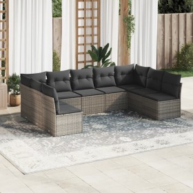 Set de muebles de jardín 9 pzas y cojines ratán sintético gris de , Conjuntos de jardín - Ref: Foro24-3218070, Precio: 536,61...