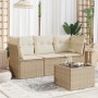 Gartensofa-Set mit Kissen, 4-teilig, beiges synthetisches Rattan von , Gartensets - Ref: Foro24-3217218, Preis: 308,83 €, Rab...