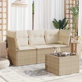 Gartensofa-Set mit Kissen, 4-teilig, beiges synthetisches Rattan von , Gartensets - Ref: Foro24-3217218, Preis: 309,19 €, Rab...