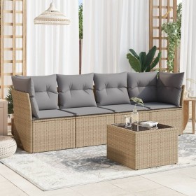 Garden sofa set with cushions 5 pieces beige synthetic rattan by , Garden sets - Ref: Foro24-3217239, Price: 312,02 €, Discou...