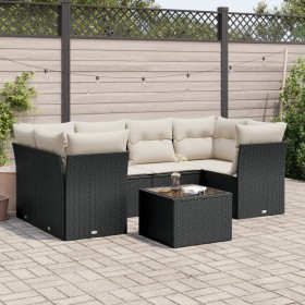 7-teiliges Garten-Essset und schwarze Kissen aus synthetischem Rattan von , Gartensets - Ref: Foro24-3217266, Preis: 472,13 €...