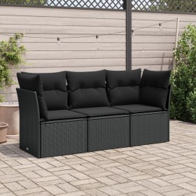 Gartensofa-Set mit Kissen, 3-teilig, schwarzes synthetisches Rattan von , Gartensets - Ref: Foro24-3217205, Preis: 193,65 €, ...