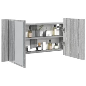 Sonoma gray acrylic LED light bathroom mirror cabinet 90x12x45 cm by , bathroom vanities - Ref: Foro24-834968, Price: 59,17 €...