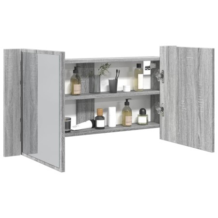 Sonoma gray acrylic LED light bathroom mirror cabinet 90x12x45 cm by , bathroom vanities - Ref: Foro24-834968, Price: 60,03 €...