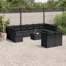 Garden sofa and cushion set 13 pieces black synthetic rattan by , Garden sets - Ref: Foro24-3250274, Price: 909,29 €, Discoun...