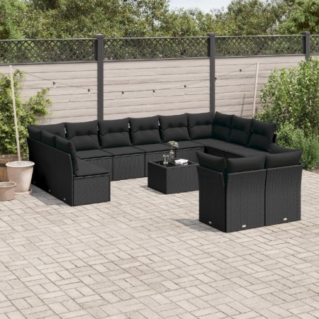 Gartensofa- und Kissenset 13-teilig aus schwarzem synthetischem Rattan von , Gartensets - Ref: Foro24-3250274, Preis: 909,29 ...