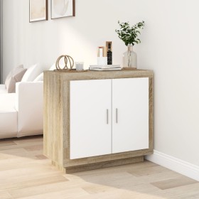 Aparador madera contrachapada blanco y roble Sonoma 80x40x75 cm de , Aparadores - Ref: Foro24-811822, Precio: 99,99 €, Descue...