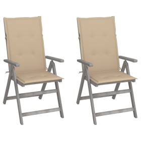 Reclining garden chairs 2 pcs solid acacia wood cushions by , Garden chairs - Ref: Foro24-3064701, Price: 176,99 €, Discount: %