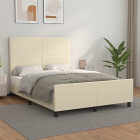 Estructura de cama con cabecero cuero sintético crema 140x200cm de , Camas y somieres - Ref: Foro24-3125453, Precio: 229,99 €...