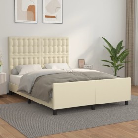 Bed frame with headboard cream synthetic leather 140x200cm by , Beds and slatted bases - Ref: Foro24-3125575, Price: 239,99 €...