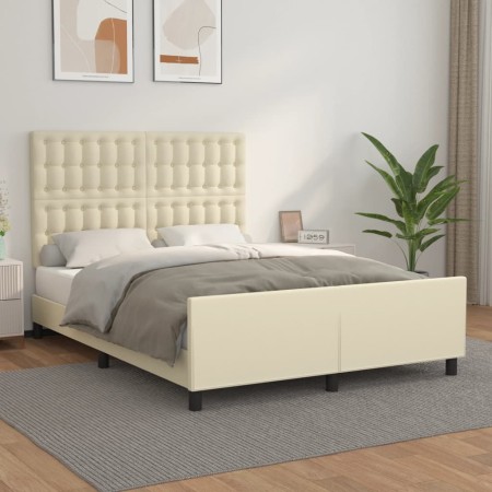 Bed frame with headboard cream synthetic leather 140x200cm by , Beds and slatted bases - Ref: Foro24-3125575, Price: 239,99 €...