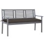 Banco de jardín 3 plazas madera eucalipto gris y cojín 150 cm de , Bancos de jardín - Ref: Foro24-3061073, Precio: 213,99 €, ...