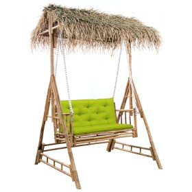 2-Sitzer-Schaukelbank mit Palmblättern und Bambuskissen 202 cm von , Gartenwippen - Ref: Foro24-3063944, Preis: 467,99 €, Rab...