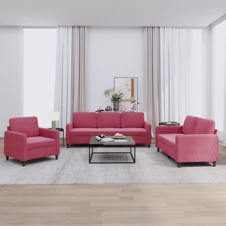 Red velvet 3-piece sofa set by , Sofas - Ref: Foro24-3201938, Price: 677,99 €, Discount: %