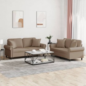 2-teilige Sofagarnitur aus Cappuccino-Kunstleder mit Kissen von , Sofas - Ref: Foro24-3202164, Preis: 520,66 €, Rabatt: %