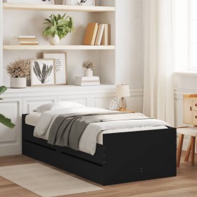 Bed frame with drawers black 75x190 cm by , Beds and slatted bases - Ref: Foro24-3207358, Price: 146,99 €, Discount: %