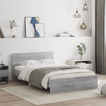 Sonoma gray bed frame with headboard 120x200 cm by , Beds and slatted bases - Ref: Foro24-3207495, Price: 172,85 €, Discount: %