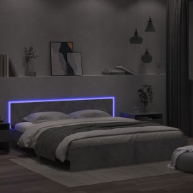 Estructura de cama cabecero y luces LED gris hormigón 200x200cm de , Camas y somieres - Ref: Foro24-3207584, Precio: 202,15 €...