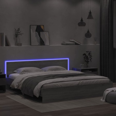 Estructura de cama cabecero y luces LED gris Sonoma 200x200 cm de , Camas y somieres - Ref: Foro24-3207586, Precio: 200,99 €,...