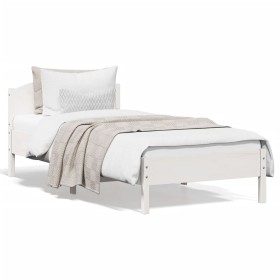 Bed frame with white pine wood headboard 100x200cm by , Beds and slatted bases - Ref: Foro24-842615, Price: 98,00 €, Discount: %