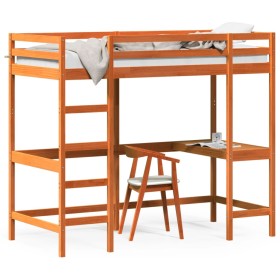 Loft bed with desk solid pine wood brown 100x200 cm by , Beds and slatted bases - Ref: Foro24-842849, Price: 214,86 €, Discou...