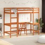 Loft bed with solid brown pine wood desk 90x190 cm by , Beds and slatted bases - Ref: Foro24-842861, Price: 204,25 €, Discoun...