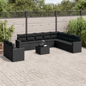 Set mit 11 Stück Gartensofas und Kissen synthetisches Rattan schwarz von , Modulare Sofas für den Außenbereich - Ref: Foro24-...