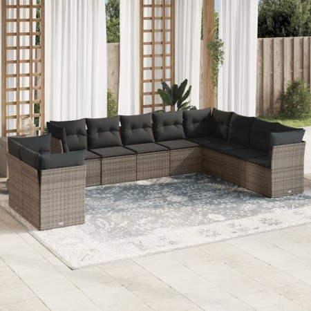 Garden sofa set 10 pieces with gray synthetic rattan cushions by , Garden sets - Ref: Foro24-3217860, Price: 653,47 €, Discou...