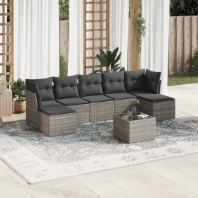 Garden sofa set 8 pieces and gray synthetic rattan cushions by , Garden sets - Ref: Foro24-3218040, Price: 468,43 €, Discount: %