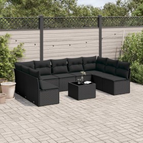 Set de sofás de jardín 10 pzas cojines ratán sintético negro de , Conjuntos de jardín - Ref: Foro24-3218075, Precio: 589,99 €...